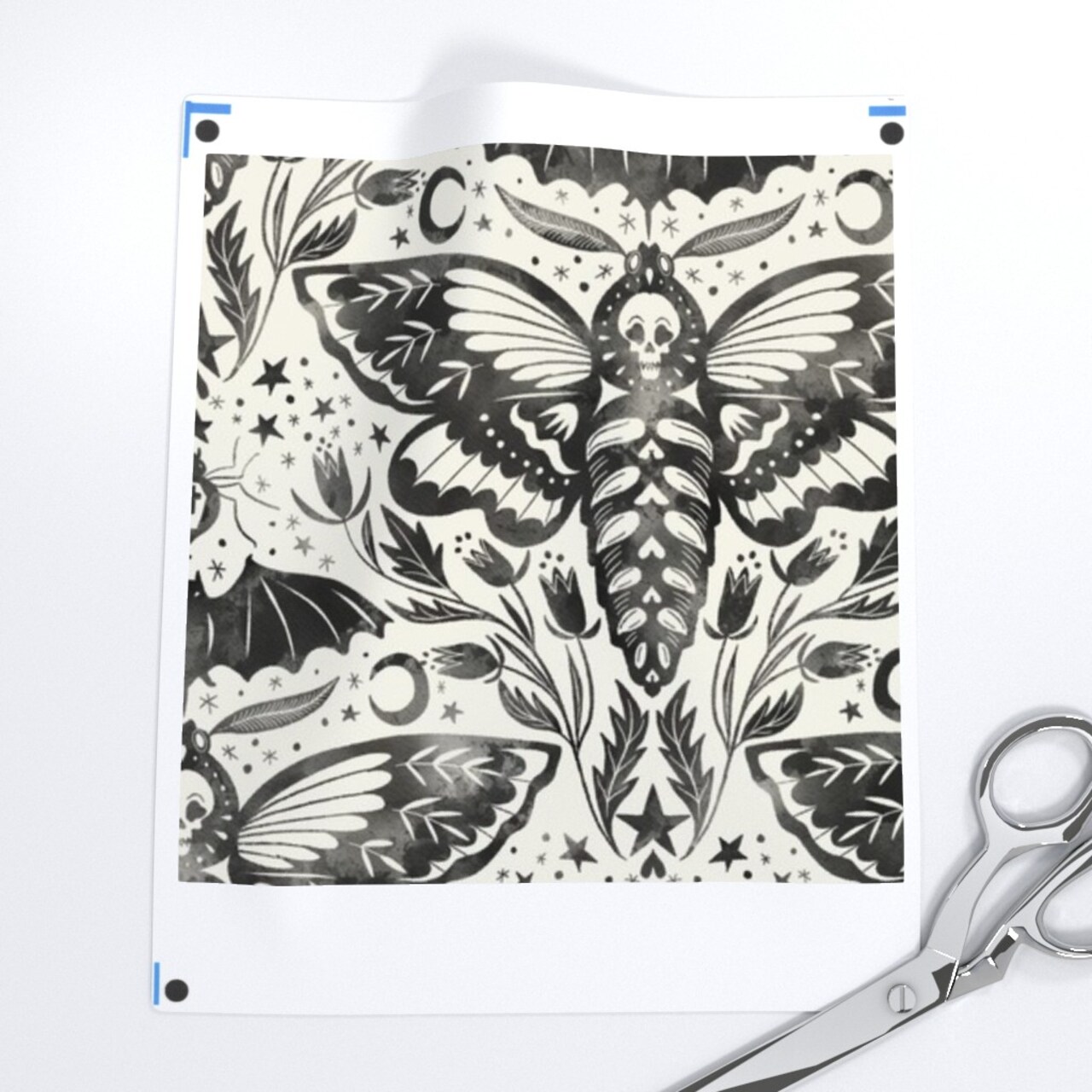 Black And White Moth Bat Flower Stars Ink Watercolor Moon Ghosts October Gothic Halloween Custom Removable Wallpaper by Spoonflower Peel & Stick Wallpaper 2FT Wide